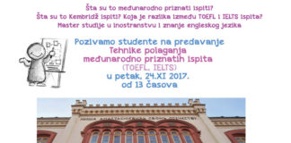 Predavanje: Tehnike polaganja međunarodno priznatih ispita TOEFL i IELTS